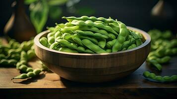 AI generated Portrait fresh green soy bean on the bowl AI Generative photo