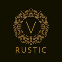 letter V rustic border initial vintage brand vector