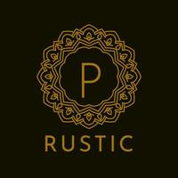 letter P rustic border initial vintage brand vector
