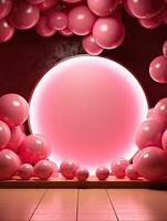 AI generated pink neo light circle with pink balloon AI Generative photo