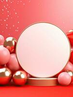 AI generated Portrait red podium with balloon AI Generative photo