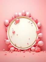 AI generated Gold circle rounded with pink ballon AI Generative photo