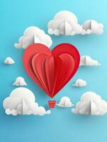 AI generated Portrait red heart balloon with clouds AI Generative photo