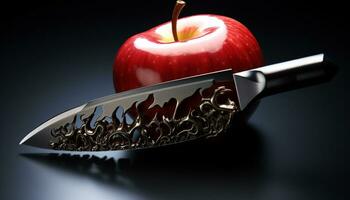 AI generated knife cut the apple delicious photo