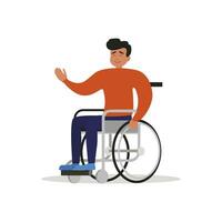 silla de ruedas chico aislado. hombre con discapacidad, vector chico desactivado, ilustración persona enfermedad inválido, personaje rehabilitación y terapia después accidente