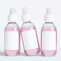 Glass bottle cosmetic rendering 3D software illustration with label and white color realistic texture photo