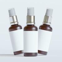Glass bottle cosmetic rendering 3D software illustration with label and white color realistic texture photo