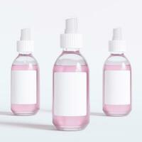 Glass bottle cosmetic rendering 3D software illustration with label and white color realistic texture photo