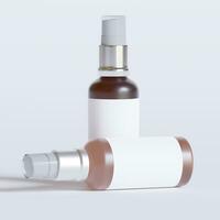 Glass bottle cosmetic rendering 3D software illustration with label and white color realistic texture photo