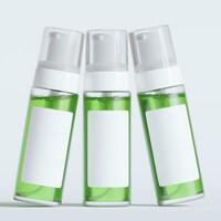 Glass bottle cosmetic rendering 3D software illustration with label and white color realistic texture photo