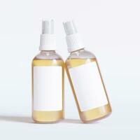 Glass bottle cosmetic rendering 3D software illustration with label and white color realistic texture photo