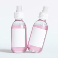 Glass bottle cosmetic rendering 3D software illustration with label and white color realistic texture photo