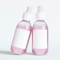 Glass bottle cosmetic rendering 3D software illustration with label and white color realistic texture photo