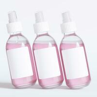 Glass bottle cosmetic rendering 3D software illustration with label and white color realistic texture photo