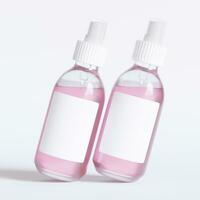Glass bottle cosmetic rendering 3D software illustration with label and white color realistic texture photo