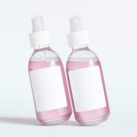 Glass bottle cosmetic rendering 3D software illustration with label and white color realistic texture photo