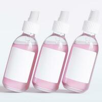 Glass bottle cosmetic rendering 3D software illustration with label and white color realistic texture photo