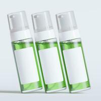 Glass bottle cosmetic rendering 3D software illustration with label and white color realistic texture photo