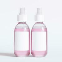 Glass bottle cosmetic rendering 3D software illustration with label and white color realistic texture photo