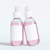 Glass bottle cosmetic rendering 3D software illustration with label and white color realistic texture photo
