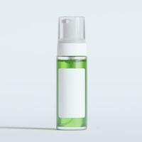 Glass bottle cosmetic rendering 3D software illustration with label and white color realistic texture photo