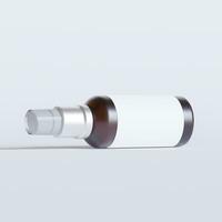 Glass bottle cosmetic rendering 3D software illustration with label and white color realistic texture photo