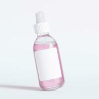 Glass bottle cosmetic rendering 3D software illustration with label and white color realistic texture photo