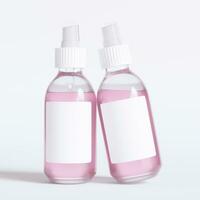 Glass bottle cosmetic rendering 3D software illustration with label and white color realistic texture photo