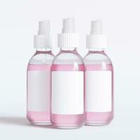 Glass bottle cosmetic rendering 3D software illustration with label and white color realistic texture photo