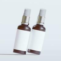 Glass bottle cosmetic rendering 3D software illustration with label and white color realistic texture photo
