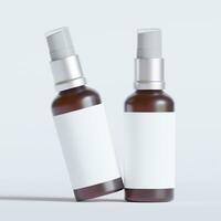 Glass bottle cosmetic rendering 3D software illustration with label and white color realistic texture photo