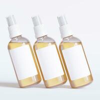 Glass bottle cosmetic rendering 3D software illustration with label and white color realistic texture photo