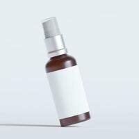 Glass bottle cosmetic rendering 3D software illustration with label and white color realistic texture photo