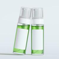 Glass bottle cosmetic rendering 3D software illustration with label and white color realistic texture photo