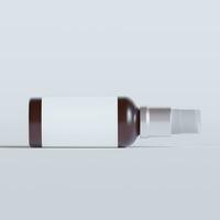 Glass bottle cosmetic rendering 3D software illustration with label and white color realistic texture photo