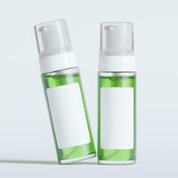 Glass bottle cosmetic rendering 3D software illustration with label and white color realistic texture photo