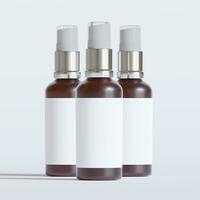 Glass bottle cosmetic rendering 3D software illustration with label and white color realistic texture photo