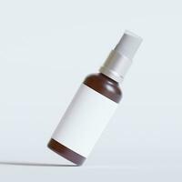 Glass bottle cosmetic rendering 3D software illustration with label and white color realistic texture photo