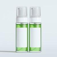 Glass bottle cosmetic rendering 3D software illustration with label and white color realistic texture photo