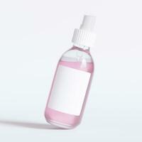 Glass bottle cosmetic rendering 3D software illustration with label and white color realistic texture photo