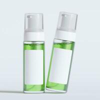 Glass bottle cosmetic rendering 3D software illustration with label and white color realistic texture photo