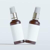 Glass bottle cosmetic rendering 3D software illustration with label and white color realistic texture photo