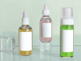 Realistic cosmetic bottle white background, liquid cosmetic bottle, 3D rendering photo