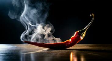 AI generated a red hot chili pepper smokes in front of a black background photo