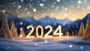 AI generated the figures for the year 2024 stand in a wintery snowy landscape photo