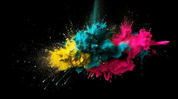 AI generated colorful dust explosion in the cmyk colors in front of black background photo