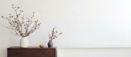 ai generado vacío habitación interior antecedentes con vaso florero con rama ligero pared en habitación. generativo ai. foto