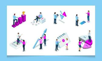 3D isometric Business activities concept with office workers process a work scheduling, planning. Modern trendy concepts for web sites and mobile web sites. Vector illustration eps10