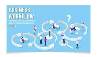 3D isometric business workflow with data Investment, Project management, business communication graphs and papers.  vector illustration eps10.