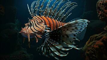 AI generated Lionfish underwater wallpaper background photo